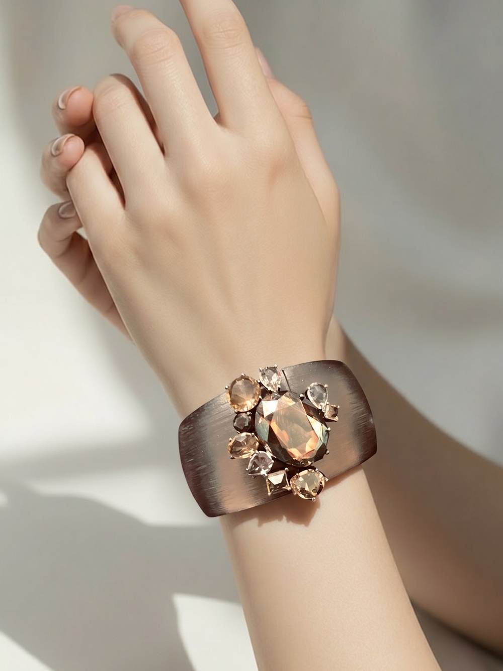 Alexis Bittar Crome Gray Statement Cuff Bracelet with Mixed Crystal Accents